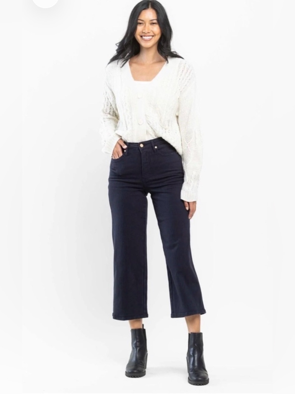 Judy Blue Garment Dyed Navy Wide Leg Crop Jeans (Style JB88807) Size 11/30 - Picture 12 of 12